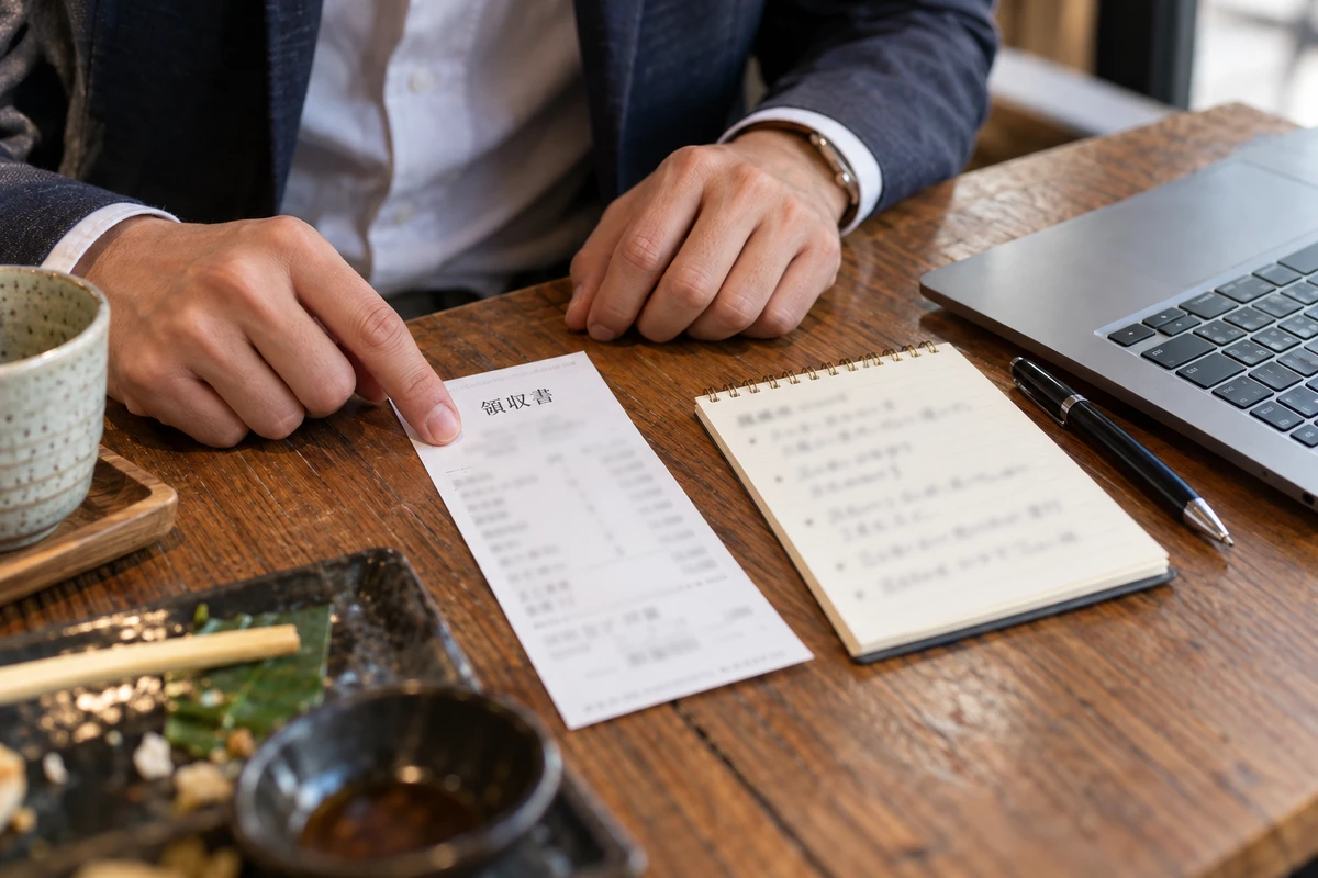 Người phụ trách đối chiếu biên nhận nhà hàng với ghi chú về bữa ăn.
