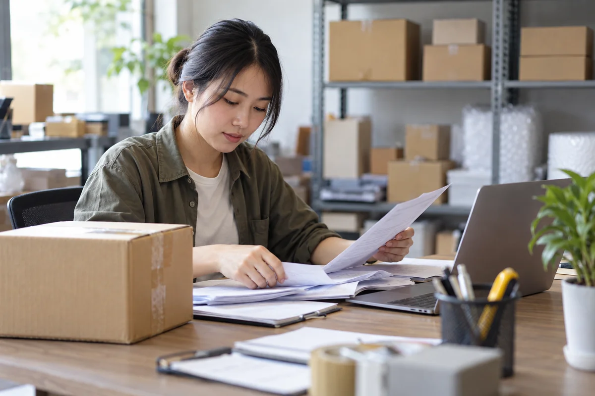 Nhân viên tổ chức chứng từ lô hàng tại văn phòng logistics.
